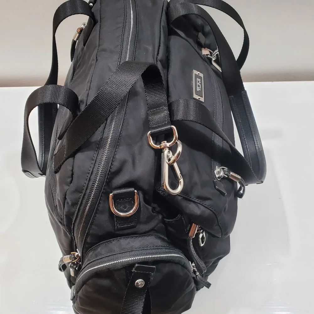 Tumi Black with Silver Hardware Nylon Travel or Diaper Tote Bag